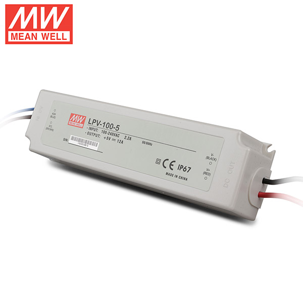 Mean Well LPV-100-5 DC5V 100Watt 20A UL Certification AC110-220 Volt Waterproof IP67 Power Supply For Programmable LED Strip Lights